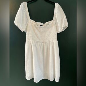 J.Crew White Smocked Puff Sleeve Dress Size 2X Peasant Babydoll Mini Boho BI818
